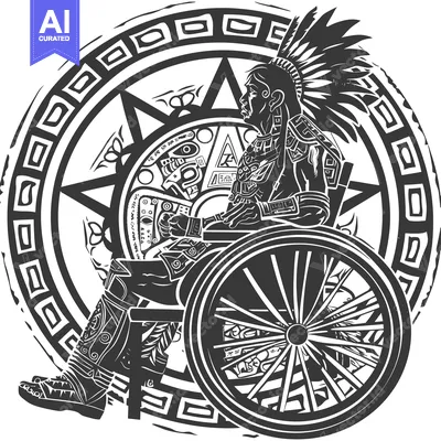 Aset premium populer: Native American Warrior in Wheelchair with Tribal Design Background