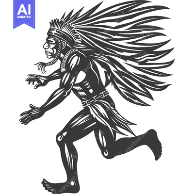Premium design asset: Native American Warrior Running with Feathers