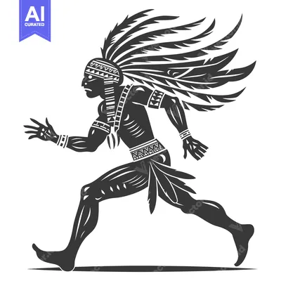 Premium design asset: Native American Warrior Running with Feathers