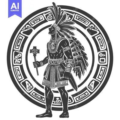 Aset premium populer: Native American Warrior with Ceremonial Weapons in Aztec Design