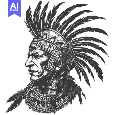 Aset desain premium: Native American Warrior with Feathers and Headwear