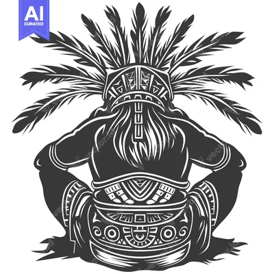 Aset premium populer: Native American Warrior with Feathers and Tribal Designs