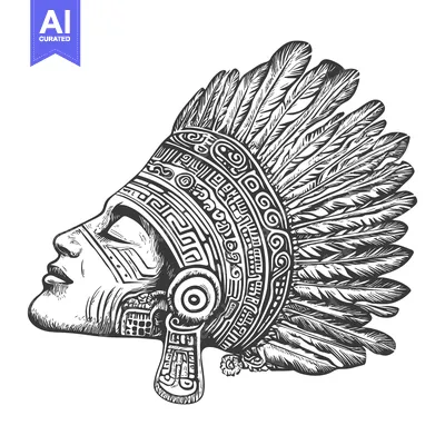 Premium design asset: Native American Warrior with Traditional Headdress and Facial Decorati