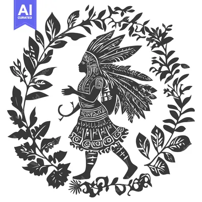 Aset premium populer: Native American Woman in Headdress Surrounded by Foliage