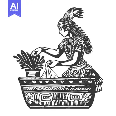 Aset desain premium: Native American Woman Offering Incense in a Ceremonial Vessel