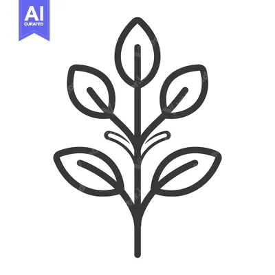 Aset desain premium: A simple black and white illustration of a plant with leaves