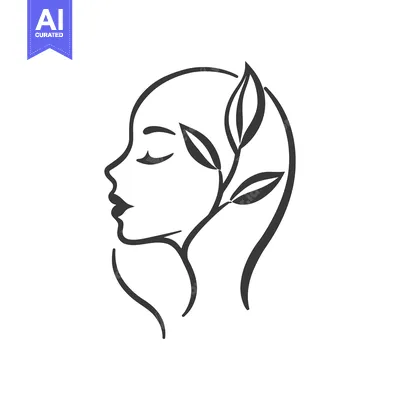 Premium design asset: A simplified line drawing of a woman and leafy branch