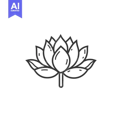 Aset desain premium: A simple black and white line drawing of a lotus flower