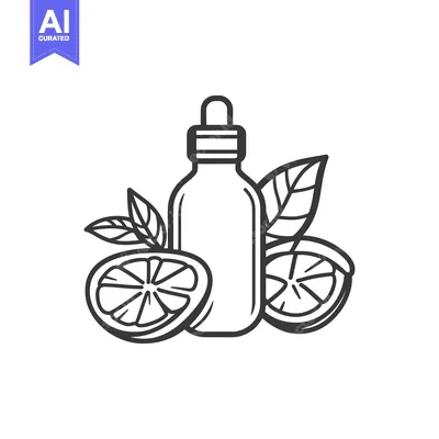 Aset desain premium: Essential oil bottle with lemon slices and green leaves vector