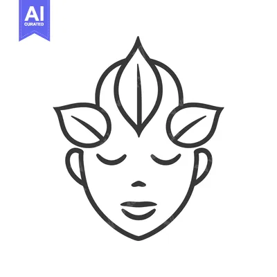 Aset premium populer: A stylized illustration of a face adorned with green leaves