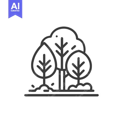 Aset premium populer: Minimalist Forest Icon: Three Trees with Distinct Leaf Shapes and Grou