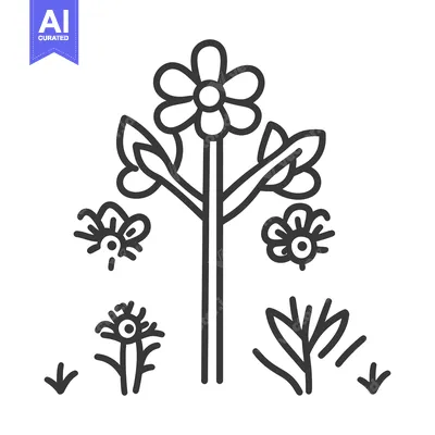 Premium design asset: Simple illustration of a plant with flowers grass and insects