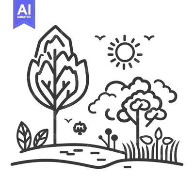 Aset premium populer: Simple black and white illustration of a scenic outdoor landscape
