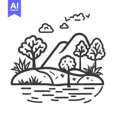 Aset premium populer: An illustrative outline depicting a peaceful natural environment scene