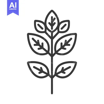 Aset premium populer: A simple illustrated stem with multiple green leaves arranged symmetri