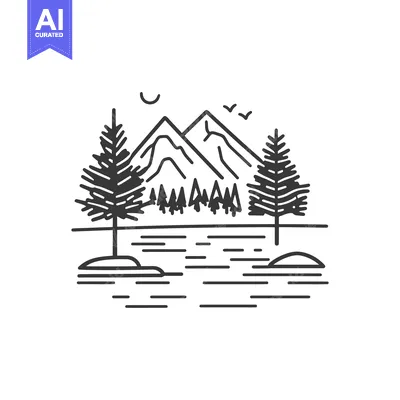 Popular premium asset: Simple black and white nature scene of mountains and trees