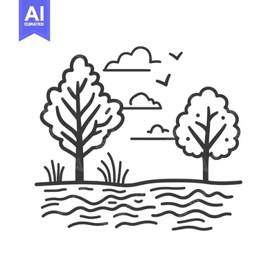 Popular premium asset: Two trees and water form a scenic illustration of outdoors