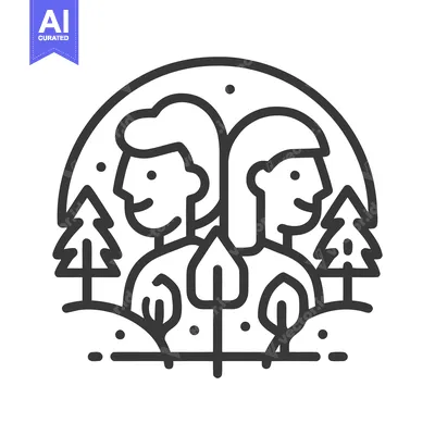 Premium design asset: Minimalist Icon of Two People Back-to-Back in Nature Scene