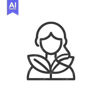 Aset desain premium: Minimalist Woman with Leaf Collar Icon in Black Outline