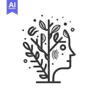 Aset desain premium: Abstract Mind Tree: Minimalist Line Art Symbolizing Growth and Mental