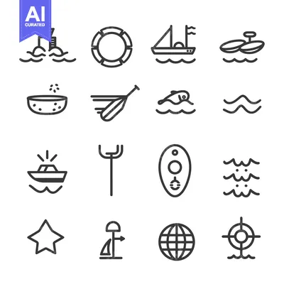 Nautical and Aquatic Icons Set in Black and White