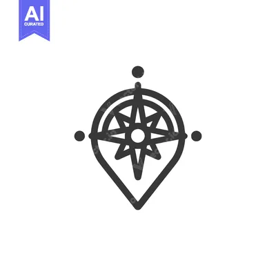 Aset premium populer: Minimalist Compass Rose Icon with Location Pin Shape on White Backgrou