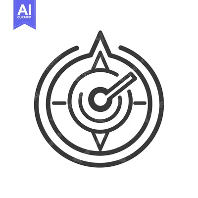 A simple black and white illustration of a compass pointing direction