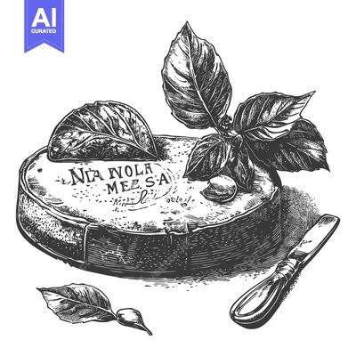 Premium design asset: Illustration showing cheese with herbs and a knife in close up