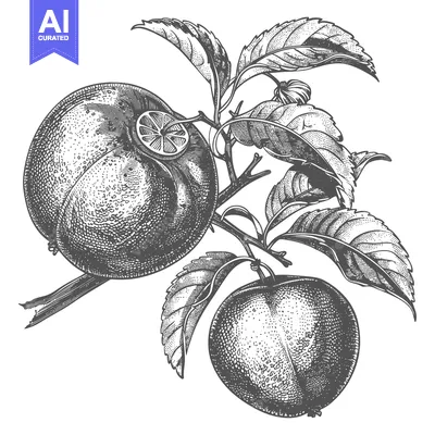 Premium design asset: Two ripe apples and green leaves grow on a branch