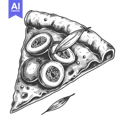 Popular premium asset: A monochromatic drawing of a pizza slice with toppings