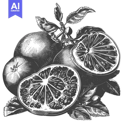 Aset premium populer: A vintage detailed illustration of citrus fruits with foliage