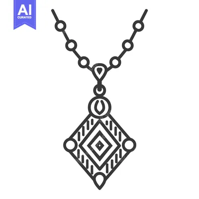 A line drawing illustration of an ornamental diamond necklace