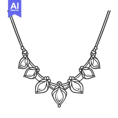 Aset desain premium: A decorative necklace design featuring leaf shaped ornate pendants