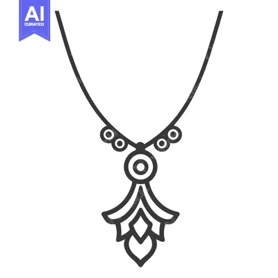 Aset premium populer: A simple line drawing of a decorative necklace pendant