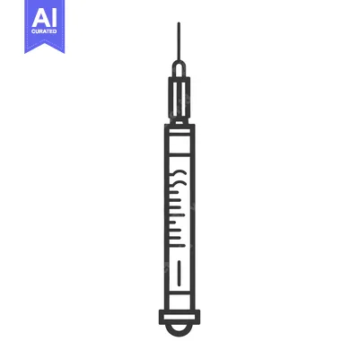 A black and white illustration of a medical syringe