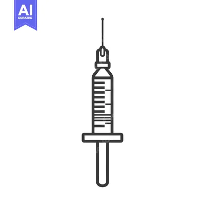 A simplified black and white illustration depicting a medical syringe