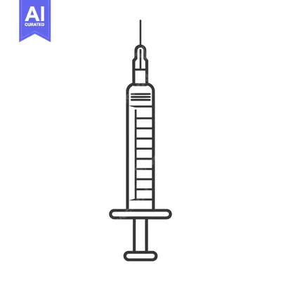 A black and white line drawing of a medical syringe