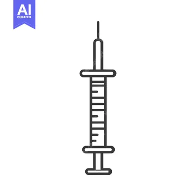 An outlined illustration featuring a medical injection syringe on whit