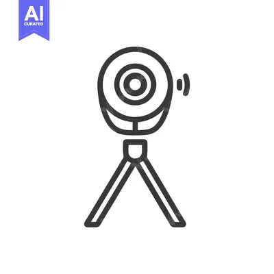 Premium design asset: Minimalist Webcam Icon on Tripod, Outline Style, Isolated on White