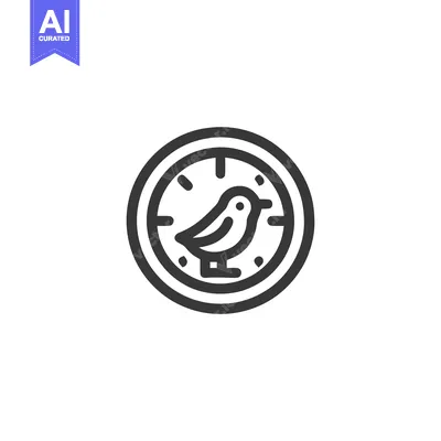 Aset premium populer: Minimalist Bird Clock Icon: Clean Line Art Design on White Background