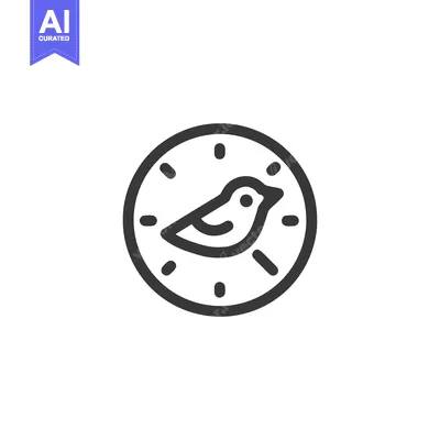Aset desain premium: Minimalist Bird Clock Icon: Time Flies Concept, Black and White Design