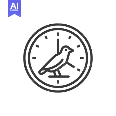 Aset desain premium: Minimalist Bird Clock Icon: Time Flies, Nature's Rhythm