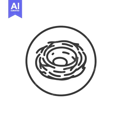 Aset desain premium: Minimalist Bird Nest Icon in Circle, Black Line Art on White Backgroun