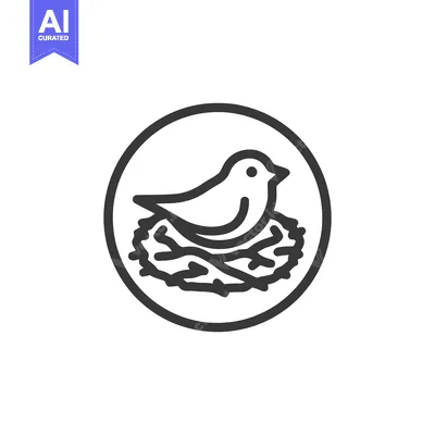 Premium design asset: Minimalist Bird Nest Icon: Simple Line Art in Circle Frame