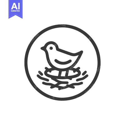 Minimalist Bird Nest Icon: Circular Design with Delicate Line Art