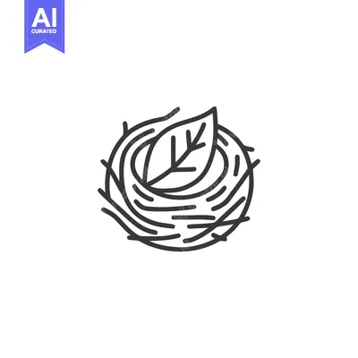 Aset premium populer: Minimalist Nest Icon with Leaf, Line Art Style, Nature Symbolism