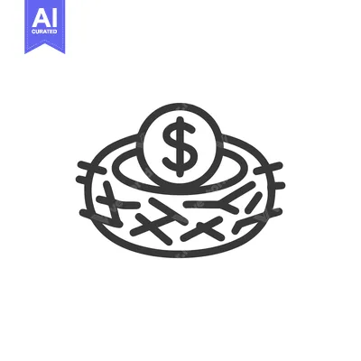 Aset desain premium: Nest Egg Icon: Dollar Coin in Bird's Nest, Financial Security Symbol