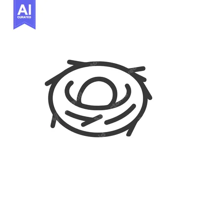 Aset desain premium: Minimalist Bird Nest Illustration: Simple Line Art on White Background