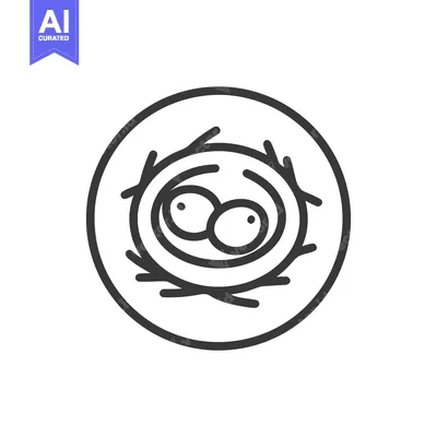 Aset premium populer: Minimalist Bird Nest Icon with Two Eggs in Circular Frame, Black Outli