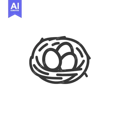Aset premium populer: Minimalist Bird Nest Icon with Three Eggs, Line Art Illustration